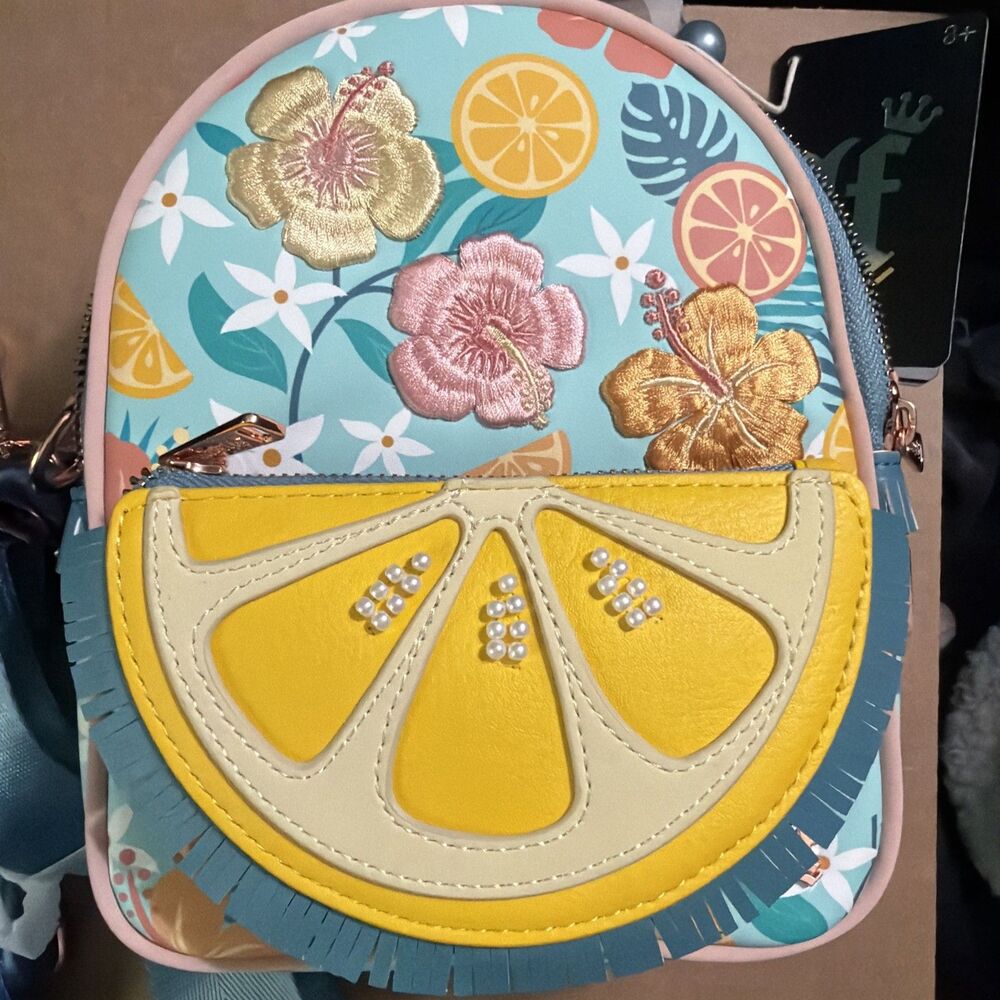 Loungefly Tropical Lemon Floral Convertible Mini Backpack Crossbody Bag